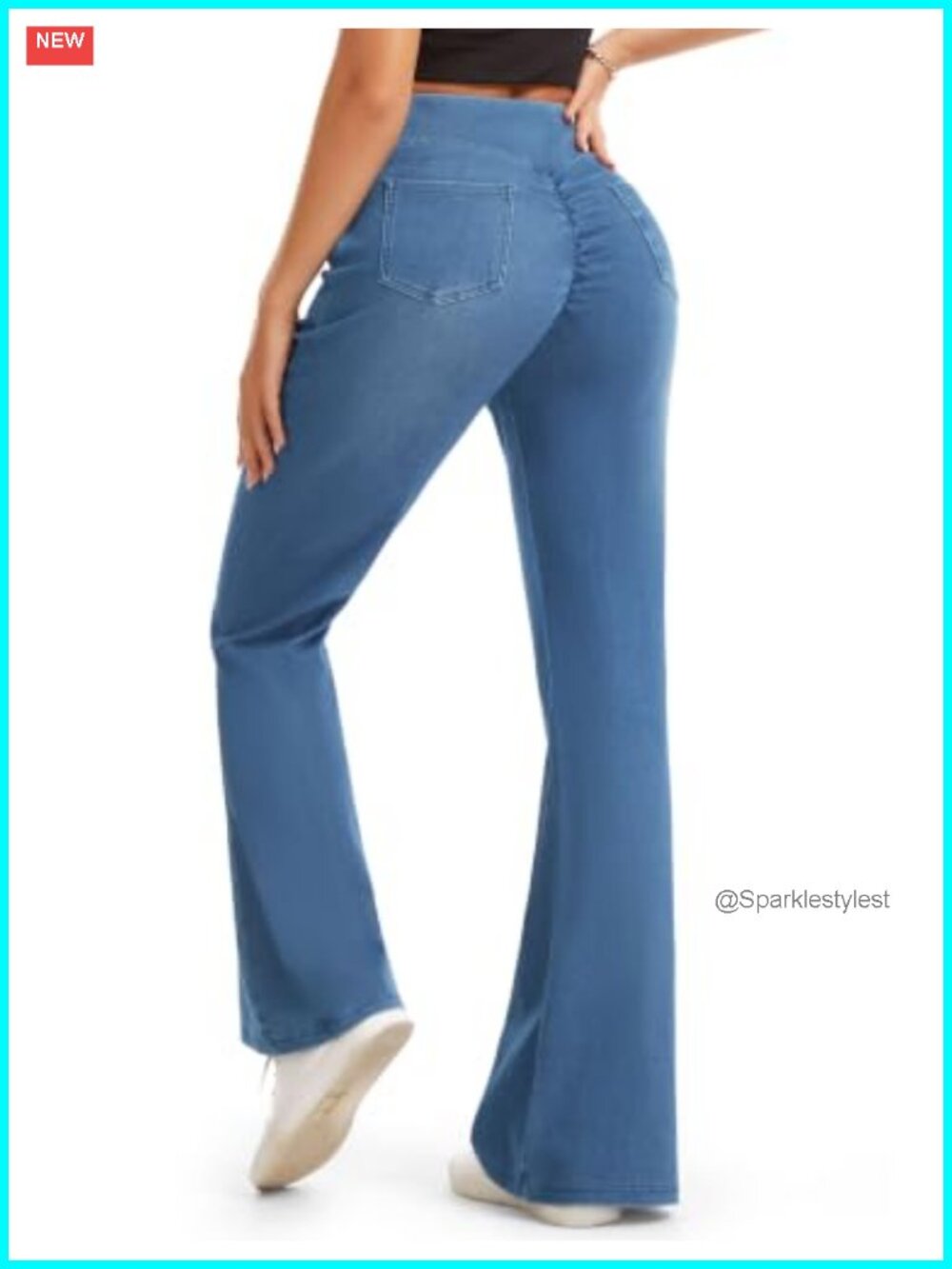 Women's Booty Lifting Flare Jeans High Waist Pull On Stretch Bell Bottom